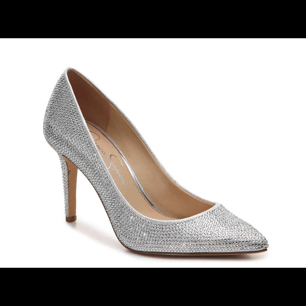 Jessica Simpson Levin 2 Silver Rhinestone Pump